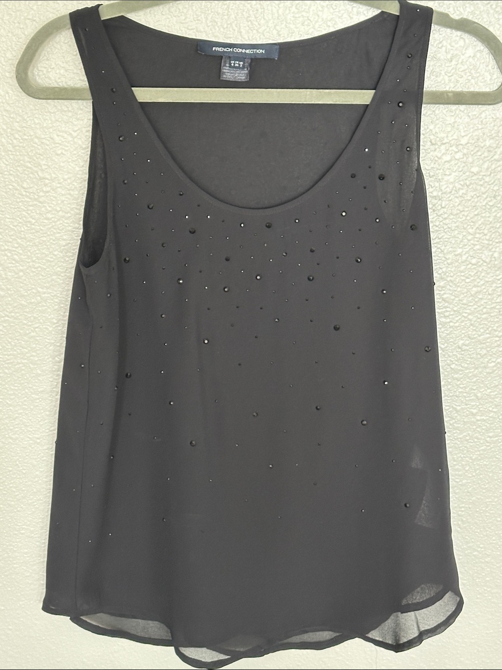 New French Connection Black Beaded Scoop Neck Camisole. Lined. Size 2.